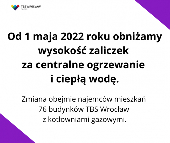 Zarząd TBS Wrocław zdecydował o obniżeniu wysokości zaliczek za centralne ogrzewanie i ciepłą wodę