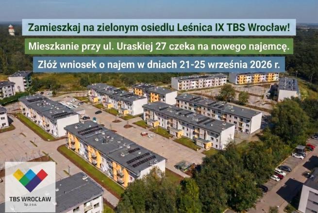 Wynajmij mieszkanie na zielonym osiedlu TBS Wrocław Leśnica IX przy ul. Uraskiej 27!