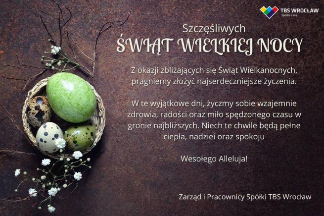 Wielkanocne życzenia od zarządu i pracowników TBS Wrocław