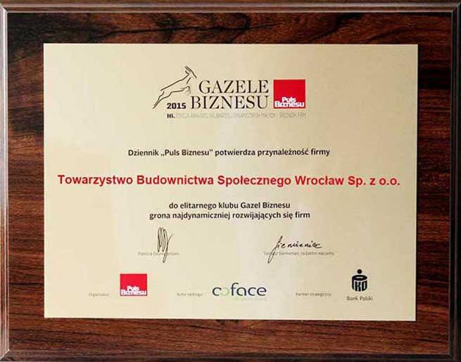 Wyróżnienie dla TBS Wrocław Sp.z o.o.