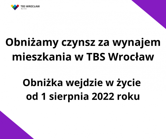 Obniżka czynszu w TBS Wrocław od 1 sierpnia 2022 r.
